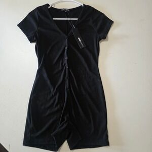 Fashion Nova‎ Raven Romper Black Button Front Short Sleeve Medium
